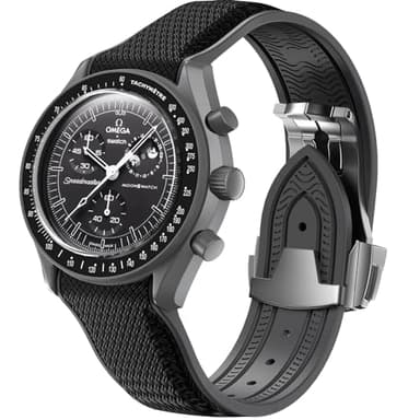 REBANDACE Strap for Omega x Swatch MoonSwatch Watch 20mm,Folding Buckle Band Compatible Moonswatch Speedmaster,Curved No Gap Replacement Strap fo Men Women (Black)