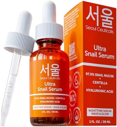 SeoulCeuticals Korean Skin Care 97.5% Snail Mucin Serum – K Beauty Skincare Anti Wrinkle Cica Night Serum Hyaluronic Acid for Face 1oz