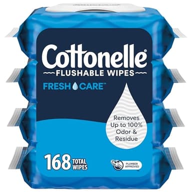 Cottonelle Fresh Care Flushable Wet Wipes, Adult Wet Wipes, 4 Flip-Top Packs, 42 Wipes Per Pack (168 Total Wipes), Packaging May Vary