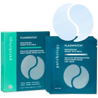 Patchology FlashPatch Restoring Night Eye Gel Patches with Retinol, Squalane & Peptides – Hydrogel Under Eye Masks for Fine Lines, Dark Circles & Puffiness – Overnight Eye Care (5 Pairs)