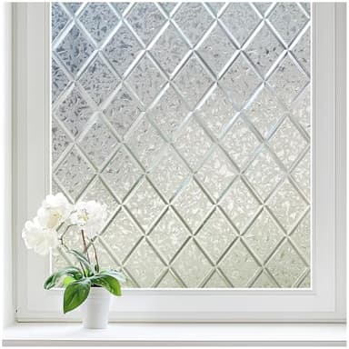 Haton Window Privacy Film Decorative Frosted Glass Window Film, Sun Blocking Stained Glass Clings, Static Cling Removable Stickers for Home Door Coverings, Lattice Pattern 17.5" x 78.7"