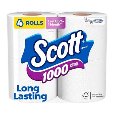 Scott 1000 Sheets Per Roll Toilet Paper, 4 Rolls, Bath Tissue