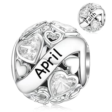 DALARAN April Birthstone Charms for Pandora Charms Bracelet Sterling Silver Love Heart Bead Happy Birthday for Necklace