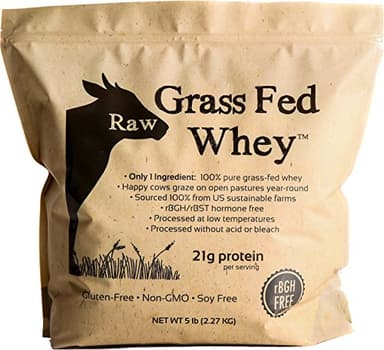 Raw Grass Fed Whey Protein Powder – Unflavored, Only 1 Ingredient: 100% Pure Grass-Fed Whey from Happy, Healthy Cows – Undenatured, Non-GMO, Hormone-Free, Gluten-Free, Made in USA, 5LB