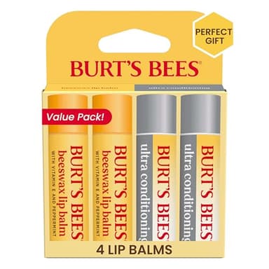 Burt's Bees Lip Balm Beeswax and Ultra Conditioning Lip Balm Pack, Hydrating Lip Moisturizer with Kokum and Shea Butter, Natural Origin Lip Care, 4 Tubes, 0.15oz.