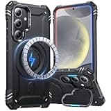 NJROW for Samsung Galaxy S25 Plus/S24 Plus Case with Stand [Compatible with MagSafe] [Built-in Camera Ring Stand] [Magnetic Lens Lock]Heavy Duty Strong Magnetic Phone Case for Samsung S25+/S24+, Black