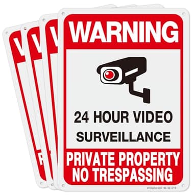 WOUSEDO 4-Pack Private Property No Trespassing Sign,Video Surveillance Signs Outdoor,Rust Free Aluminum 10 x7 Inches Security Camera Sign for Home,Business,CCTV,UV Protected & Waterproof