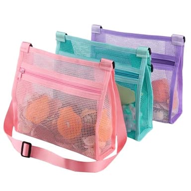 MUYIZI Mesh Beach Bag for Shells Collecting 3 Pack,Shell Bags for Beach, Sea Shell Bags for Picking Up Shells, Beach Shell Bag for Kids Sand Toys Swimming Accessories for Boys and Girls