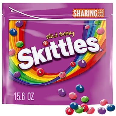 SKITTLES Wild Berry Chewy Candy Share Size Tear and Share Movie Night Party Favor Candy Snack, 15.6 Oz Resealable Bag