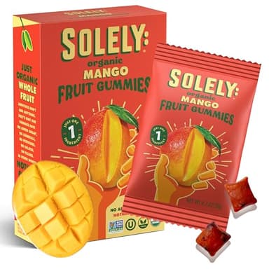 SOLELY - Organic Mango Whole Fruit Gummies (Pack of 1 Box, 5 Bags per Box) - Real Fresh Fruit - Healthy Snacks for Adults & Kids - Non GMO, Vegan Snacks, Shelf Stable - 5 Bags (3.5 oz)