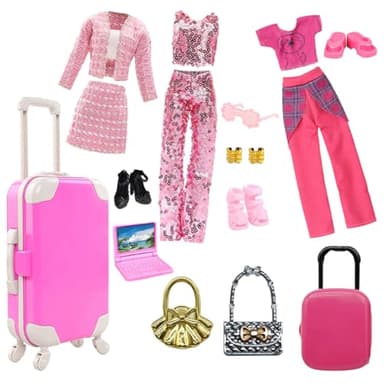 PENGQTIONG 13 Pcs 11.5" Doll Travel Gear Set - Suitcase Luggage , Clothes, Laptop, Bag, Glasses, Bracelets, Shoes - Christmas & Birthday Gift(No Doll)
