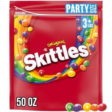 SKITTLES Original Chewy Candy Rainbow Colorful Bite Size Snacks for Celebrations, Parties, Holiday, Candy Dishes, Party Size, 50 oz Bag