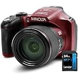 Minolta MN67Z-R 20 MP / 1080p HD Bridge Digital Camera with67x Optical Zoom Red Bundle with Lexar 64GB High-Performance 800x UHS-I SDHC Memory Card Blue Series