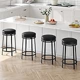 IDEALHOUSE 24'' Swivel Bar Stools Set of 4 with Footrest, Modern Counter Height Barstools with PU Leather Upholstered and Metal Frame, Backless Round Bar Stools for Kitchen Island, Black