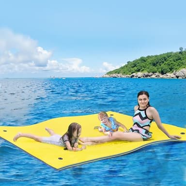WARMOUNTS Lily Pad Floating Mat for 3 People, 9 x 6 FT Floating Mat Holds 500 Lbs, 3-Layer Tear-Resistant XPE Foam Floating Water Mat for Water Recreation, Lake, Pool, River, Ocean, Boat (Yellow)