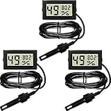 Weewooday Mini Digital Temperature Humidity Meters Gauge with Probe Gauge LCD Fahrenheit Display Thermometer Hygrometer for Incubator Reptile Plant Greenhouse Chicken Coop Garden(Black, 3 Pieces)