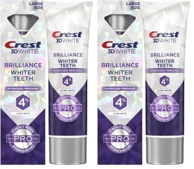 Crest 3D White Brilliance Pro Whitening Toothpaste | Anticavity Fluoride | 4% Hydrogen Peroxide | Pack of 2 | 3.8 oz