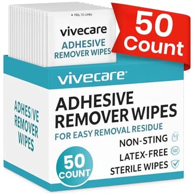 ViveCare Medical Adhesive Remover Wipes for Skin (50 Pack) - No Sting Adhesive Remover Pads - Ostomy & Stoma Adhesive Removal Wipes & Cleaner - Adhesive Barrier