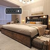 EnHomee Queen Bed Frame with 4 Storage Drawers and Upholstered Headboard Meal Bed Frame Queen Size Built in Charging Station,Noise Free, Metal Support, No Box Spring Needed,Vintage Brown
