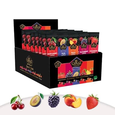 Cerez Pazari Fruit Leather Snacks Variety Pack for Adults and Kids, Healthy Fruit Snacks Bulk, Vegan Real Fruit Bars, Snacks with Strawberry, Blackberry, Plum, Sour Cherry and Peach 25g x 35 pack