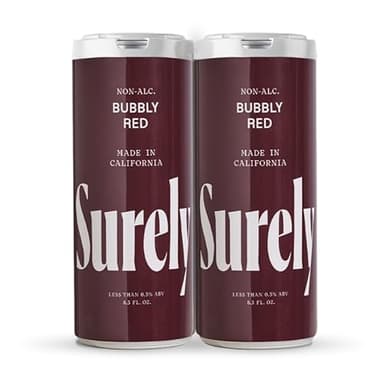 Surely Non Alcoholic Wine, Non-alcoholic Bubbly Red, De-alcoholized Cabernet & Pinot Noir, Alcohol-Removed California Red Wine Blend, 4g Sugar, 35 Calories, Low Sugar, Low Calorie, Pack of 4 (8.5 fl oz per can)