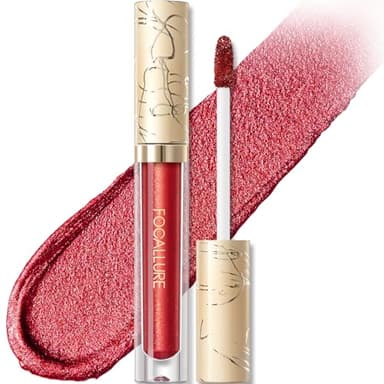 FOCALLURE Metallic Liquid Lipstick,Non Stick Cup Lip Gloss,High Impact Lip Color with Transfer-proof Wear,Long Lasting & Waterproof Lipstick Makeup for Women,RD02 Painkiller