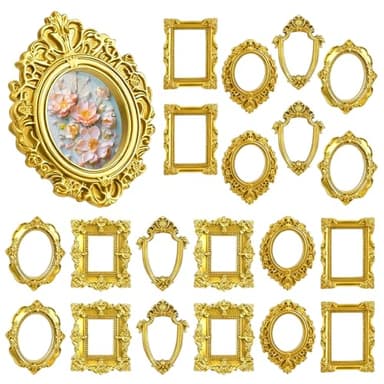 LHSYFBZ 20PCS Mini Vintage Resin Picture Frame, Mini Antique Photo Frame Oval Rectangle for DIY Jewelry Display, Photography Mobile Phone Photo and Wall Decor Hanging