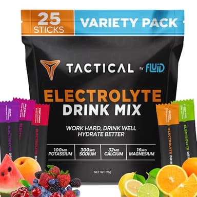 Fluid Tactical - 25 Count Electrolyte Powder | Variety Pack | Travel Ready Drink Mix | Extreme Re-Hydration