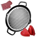 Pre-Seasoned Cast Iron Griddle Pan - 12.6 Inch Round Grill Pan with Dual Handles for BBQ and Stove Top Cooking