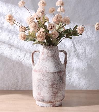FancyPlus Ceramic Flower Vase with Handles, 11 in Tall Rustic Farmhouse Pottery Vases Decorative Large Vases for Living Room Entryway Kitchen Table Centerpieces Home Decor,Neutral