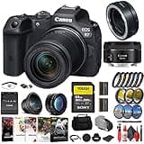 Canon EOS R7 Mirrorless Camera with 18-150mm Lens (5137C009) + Canon EF 50mm Lens (0570C002) + Canon Mount Adapter + 64GB Card + Filter Kit + Wide Angle Lens + Telephoto Lens + More (Renewed)
