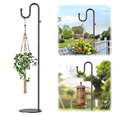 saffruff 74" Shepherds Hook Stand: Hanging Wind Chimes, Bird Feeders, Plants, Lanterns and Wreath, Adjustable Free Standing Pole Holder with Heavy Duty Base for Indoor & Outdoor, Holds Up to 20 LBS