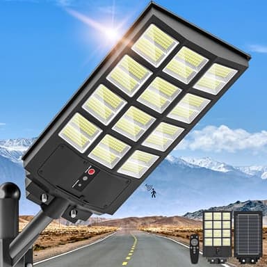 OKPRO 5000W Solar Street Light, Wide Angle Solar Lights Outdoor IP66 Waterproof, 6500K Dusk to Dawn, LED Security Flood Light with Motion Sensor and Remote Control for Residential Commercial Yard