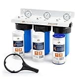 Aquaboon 3-Stage Whole House Water Filter System for Sediment & Odors Reduction Comes with 10" House Water Filters, Wrench, Bracket, Gauge & Release