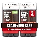 Every Man Jack Cedar + Red Sage Men’s Deodorant - Aluminum Free Deodorant - 24-Hour Odor Protection w/Naturally Derived Ingredients - 3oz (2 Pack)