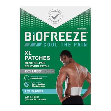 Biofreeze XL Pain Relief Patches, Menthol Pain Patches for Lower Back, Neck, Knee, & Shoulder, Comfortable & Flexible Fabric Stays in Place, 4 ct