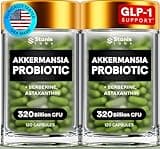 Akkermansia Muciniphila Probiotics 320 Billion CFU| GLP-1 Probiotic and Prebiotic | Akkermansia Probiotics for gut health | Inulin Prebiotic Fiber Capsules Astaxanthin & Berberine & Chromium 240 count