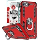 LeYi for iPhone SE 2022/2020 Case (3rd Gen), Military-Grade with Magnetic Kickstand, 2-Pack Tempered Glass Screen Protector, Red
