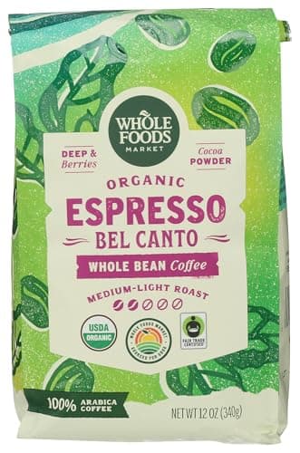 Whole Foods Market, Organic Espresso Bel Canto Whole Bean Coffee, Medium-Light Roast, Berries & Cocoa Powder, 12 Ounce