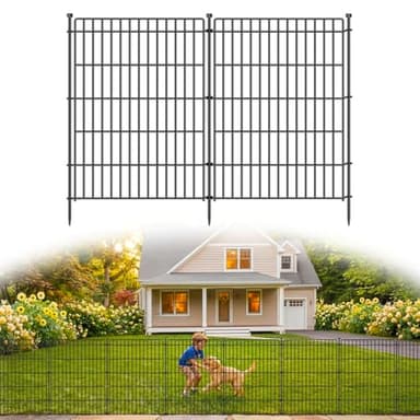 10 Panels No Dig Garden Fence Animal Barrier, 34in(H) × 22.5ft(L) Decorative Metal Outdoor Dog Fence, Rustproof Pet Fencing for Yard, Patio, Flower Bed -Temporary Fencing| Easy to Install