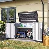Aoxun Outdoor Storage Cabinet 35 Cu.Ft Outdoor Trash Can Storage Shed Waterproof Horizontal Storage Shed Outdoor Storage for Garbage Bin, Generator, and Lawn Mower (White)