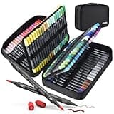 KEMYR Markers for Adult Coloring Books: 120 Colors Markers Set Dual Tips Fine & Brush Pens Water-Based Art Markers for Kids Adults Drawing Sketching Bullet Journal Writing Lettering No bleeding