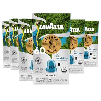 Lavazza TIERRA AMAZONIA USDA ORGANIC Espresso Aluminum Capsules Compatible with Nespresso Original Machines (Pack of 60) ,Value Pack, Medium Roast 100% Arabica, Round & Balanced, notes of chocolate & caramel, Intensity 8 of 13
