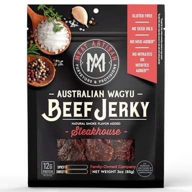 Meat Artisan Beef Jerky - Australian Wagyu Steakhouse - High Protein Snack - Gluten Free No MSG - Premium Gourmet Natural 3oz (85g)