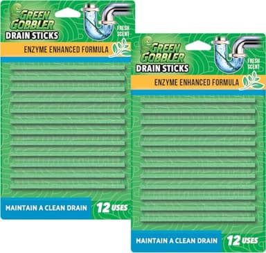 Green Gobbler Drain Cleaner & Deodorizer FRESH SCENT Sticks for Toilet Tanks, Sinks, Bathtub Drains, Washing Machine Drains and Garbage Disposals - 24 Pieces