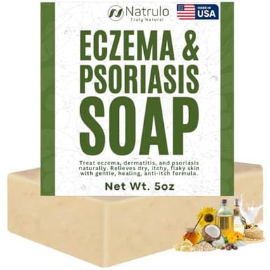 Eczema Soap Bar for Face and Body – All Natural Dermatitis, Psoriasis Treatment for Dry Itchy Sensitive Skin Relief – Gentle Detoxifying, Healing, Anti-Itch, Oatmeal Goat Milk Wash for Kids, & Adults