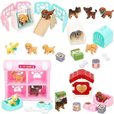 TQQFUN 32 PCS Dog Figures Play Set, Pet Care Center Pretend Play Set with Realistic Puppy Toys, Educational Gifts for Girls and Boys Ages 3 4 5 6