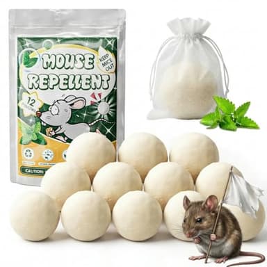 Mouse Rodent Repellent, 12 Pack Peppermint Oil Mouse Traps for Rat Mice, Ant, Roach, Spider, Squirrel, Nature Mouse Deterrent for Indoor Outdoor Use, for Garden, Home, Kitchen