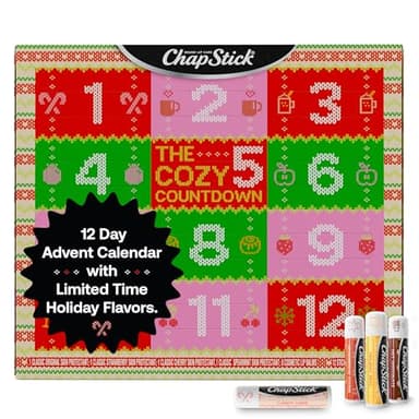 ChapStick Advent Calendar 2025 – Cozy Countdown to Christmas, Variety 12-Pack Lip Balm Gift Set, Holiday Gifts for Women, Men, Teens, Coworkers, Grandpa & Grandma, 0.15 Oz Each