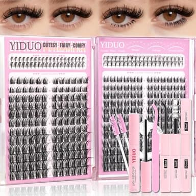 YIDUO Lash Clusters Kit 2 Styles Naturales Spiky Manga Clusters Lashes Extensions with Bottom Eyelash 368pcs 10-18mm D Curly Wispy Individual Lashes Kit with Bond and Seal|Tweezers|Removers|Lash Brush